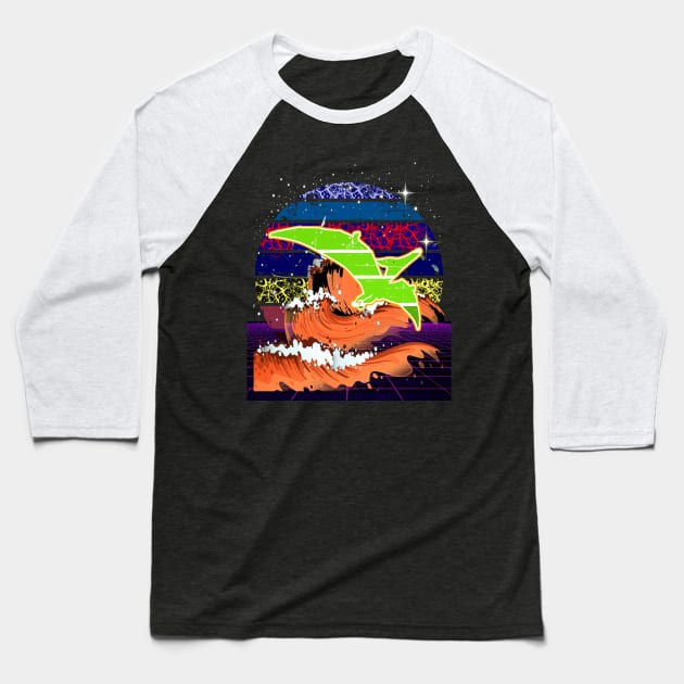 Pteranodon Dinosaur Paleontology Retro Synthwave Art Sunset Baseball T-Shirt by National Cryptid Society